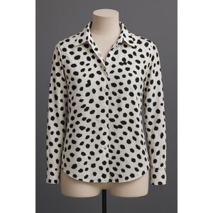 Y2K Liz Claiborne Womens Shirt Size M White Black Dalmatian Corduroy Indie 2000s
